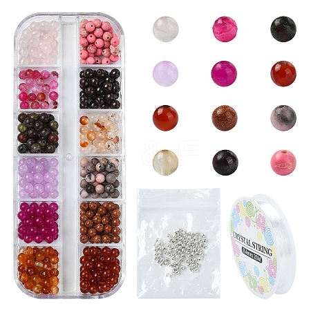 DIY Natural & Synthetic Gemstone Round Beads Stretch Bracelets Making Kits DIY-YW0011-51-1