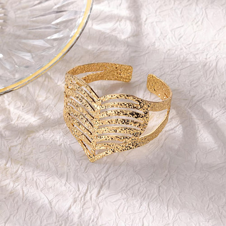 304 Stainless Steel Cuff Bangles BJEW-B135-01E-G-1