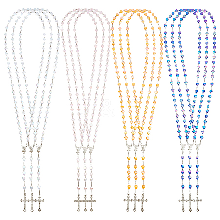 12Pcs 4 Colors Alloy & AB Color Heart Acrylic Link Chain Rosary Bead Necklaces NJEW-GO0001-20-1