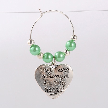 Tibetan Style Heart with Word You Are Always In My Heart Wine Glass Charms AJEW-JO00029-03-1