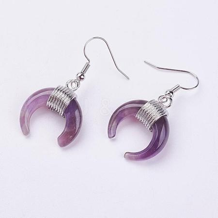 Natural Amethyst Dangle Earrings EJEW-L189-C09-1