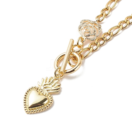 Heart & Rose Brass Pendant Necklace 304 Stainless Steel Chains for Women NJEW-JN04088-1