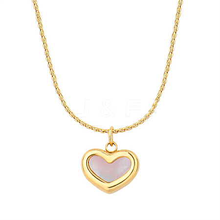 Natural Shell Heart Pendant Necklace with Stainless Steel Chains KA9286-1-1