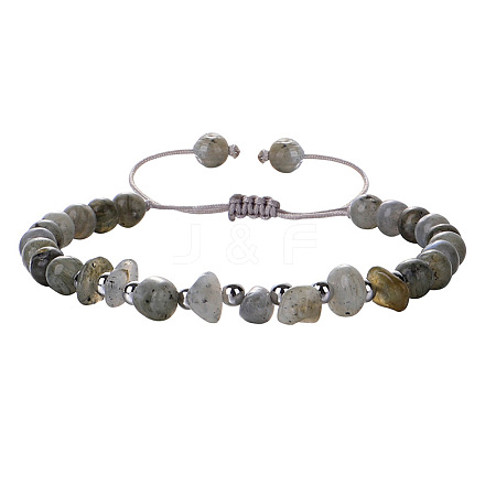 Natural Grey Moonstone Round Beads & Chips Braided Bead Bracelets for Women Men MK7724-5-1