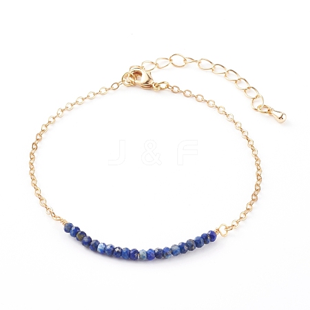 August Birthstone Natural Lapis Lazuli Beaded Bracelets BJEW-JB06092-08-1