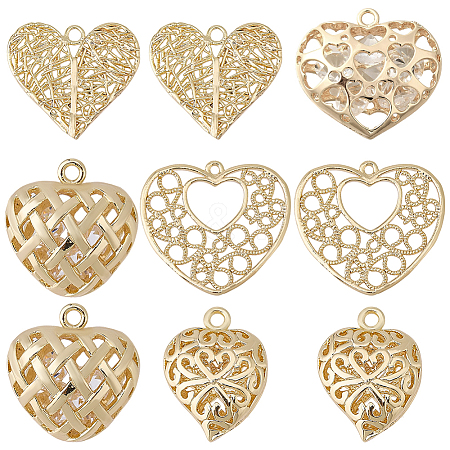 10Pcs 5 Styles Brass Filigree Pendants KK-SC0007-47-1