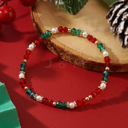 Christmas Theme Glass Beads Stretch Bracelets II3738-1