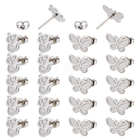 DICOSMETIC 40Pcs 2 Style 304 Stainless Steel Stud Earring Settings for Enamel STAS-DC0003-41-1