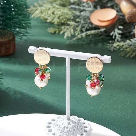 Christmas Glass Dangle Stud Earrings EJEW-TA00676-1