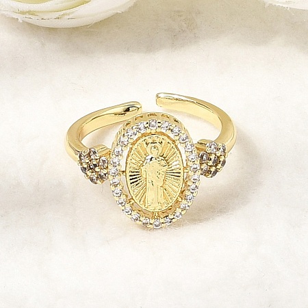 Brass Micro Pave Clear Cubic Zirconia Cuff Open Rings RJEW-Z136-02G-1