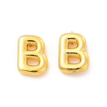 Brass Hollow Out Initial Letter Stud Earrings for Women EJEW-A044-01G-B-1