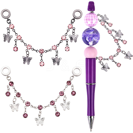 2Pcs 2 Colors Brass Burgundy Rhinestone European Safety Chains with Charms KK-BM0001-03-1