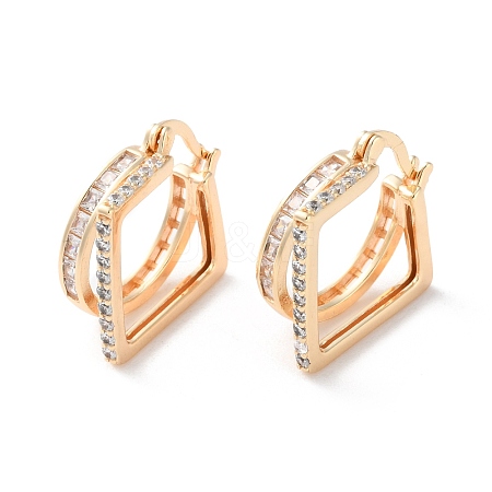 Rack Plating Square Brass Clear Cubic Zirconia Hoop Earrings EJEW-S241-11G-1