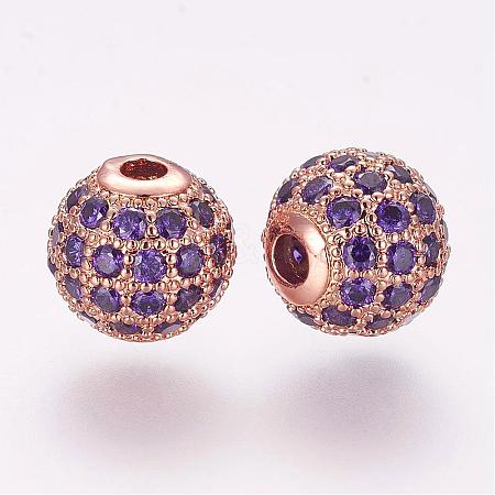 Brass Micro Pave Cubic Zirconia Beads ZIRC-F054-15RG-01-1