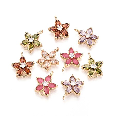 Brass Pave Cubic Zirconia Flower Connector Charms KK-T078-27G-1