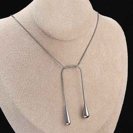 304 Stainless Steel Snake Chain Lariat Necklaces with Teardrop Ends NJEW-D300-02G-1