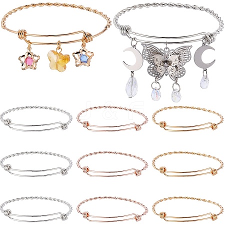 9Pcs 3 Colors Stainless Steel Twist Bangles for Women FIND-SC0010-03-1