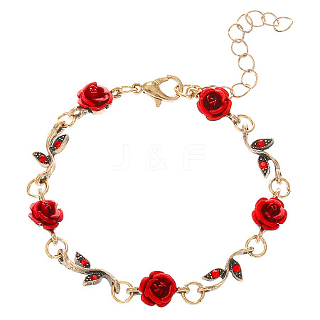 Alloy Rose Flower Link Bracelets for Women WH-WG20E2D-02-1