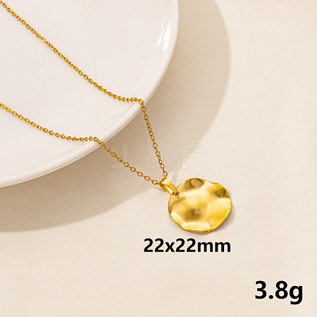 Stainless Steel Flat Round Pendant Necklaces FU8631-4-1