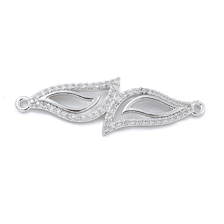 Rack Plating Brass Micro Pave Clear Cubic Zirconia Leaf Connector Charms KK-A234-081P-1