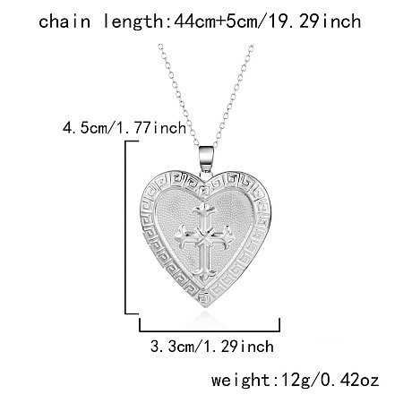 304 Stainless Steel Cross Heart Openable Photo Locket Pendant Cable Chain Necklaces for Women WGFF668-01-1
