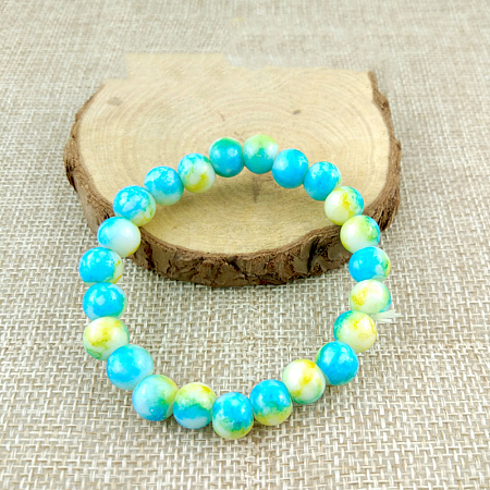 Glass Imitation Natural Agate Round Beaded Stretch Beaded Bracelets WG8D788-08-1