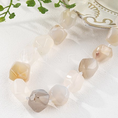 Natural White Agate Nuggets Beaded Necklaces for Women Men NJEW-K388-01S-1
