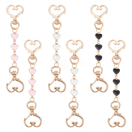 6Pcs 3 Styles Alloy Enamel Heart Link Bag Extender Chains KEYC-TAC00058-1
