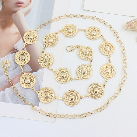 Alloy with Iron Hollow Flat Round Link Chain Waist Belly Chains for Women FS-WG0D649-01-1