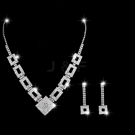 Rectangle Brass with Crystal Rhinestone Jewelry Sets WG47BDD-05-1