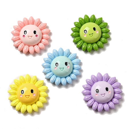 Cartoon Smiling Sunflower Decoden Resin Cabochons CRES-R198-01-1