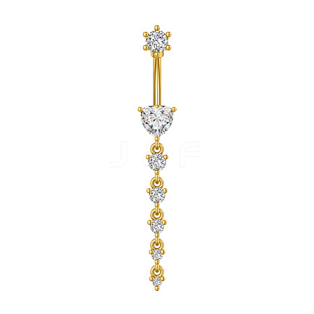 304 Stainless Steel Pave Clear Cubic Zirconia Curved Barbell Dangle Belly Rings FS-WG7A03F-12-1