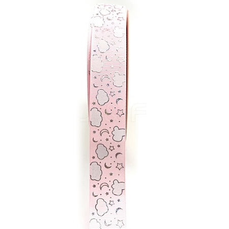 Silver Hot Stamping Cloud Moon Star Pattern Polyester Grosgrain Ribbons PW-WG81770-10-1