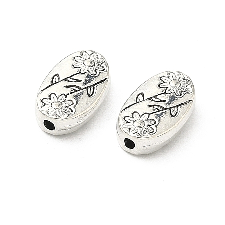 Oval with Flower Tibetan Style Alloy Beads TIBEB-1199-AS-LF-1
