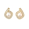 Brass Glass Stud Earrings EJEW-P302-03G-4