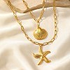 Bohemian Styles 304 Stainless Steel Starfish and Shell Shape Pendant Double Layer Necklaces for Women NJEW-F343-01G-1
