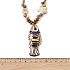 Ceramic Fish Pendant Adjustable Waxed Cord Necklaces for Women NJEW-B146-01-5