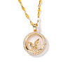 Brass Clear Cubic Zirconia Flat Round Butterfly Pendant Dapped Chain Necklaces for Women WA9125-5