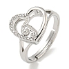 Heart with Letter Rack Plating Brass Micro Pave Cubic Zirconia Adjustable Rings for Women RJEW-I105-06P-J-1