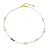 Natural Rose Quartz Heishi Beads & Rice Natural Pearl & Glass Seed Beaded Necklaces NJEW-JN06249-03-3