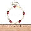 Natural Cultured Freshwater Pearl & Brass Glass Link Chains Bracelets for Women BJEW-JB14214-5