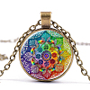 Flower of Life Glass Pendant Necklace CHAK-PW0001-017B-1