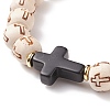 2Pcs 2 Style Natural & Synthetic Mixed Stone Cross Stretch Bracelet Sets with Wood Beaded for Women BJEW-JB08344-7