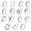 15Pcs 15 Style Crystal Rhinestone Teardrop & Horse Eye & Leaf Finger Rings JR938A-1