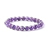 Natural Amethyst Round Beaded Stretch Bracelet X-BJEW-F293-04A-2