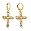 Cross Real 18K Gold Plated Brass Dangle Leverback Earrings EJEW-A033-01G-02-1