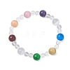4Pcs 4 Colors Cat Eye & Synthetic Quartz Crystal & Natural Carnelian(Dyed & Heated) & Natural Rose Quartz & Natural Green Aventurine Round Beaded Stretch Bracelet Sets BJEW-JB12246-4