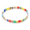 Bohemian Rainbow Glass Flat Double-Hole Bead Striped Women's Stretch Bracelets for Women QS8192-2-1