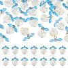 30Pcs Transparent Glass Flower Pendants with Deep Sky Blue Acrylic Leaf PALLOY-TAC0241-1