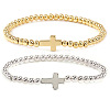 2Pcs Brass & 304 Stainless Steel Beads Stretch Bracelets Set EI7625-1-5